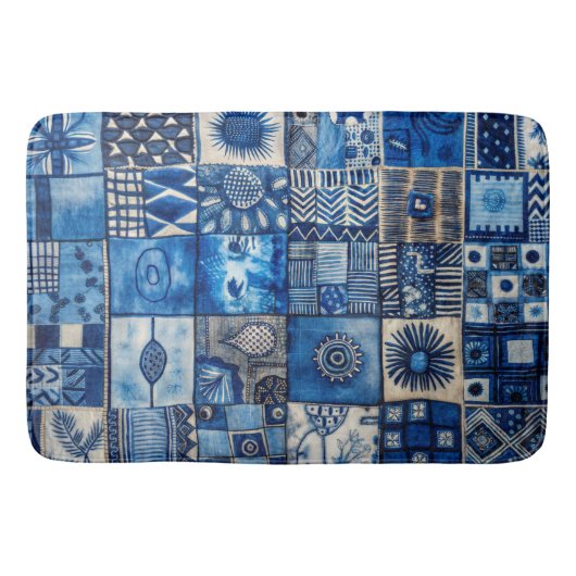 Blauw patchwork badmat (Voorkant)