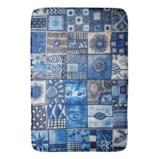 Blauw patchwork badmat (Voorkant Verticaal)