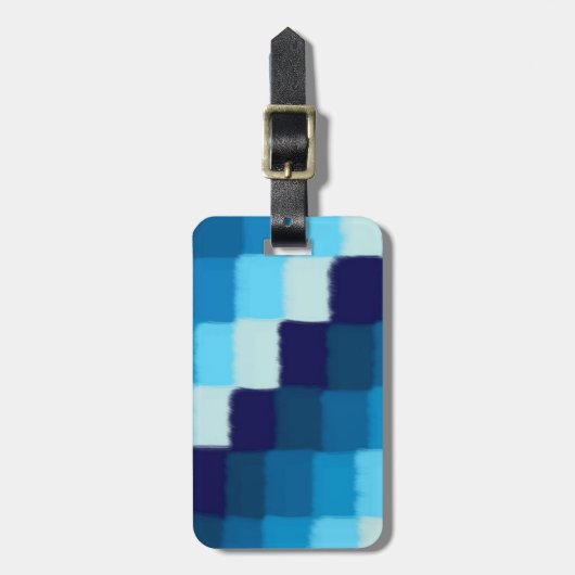 Blauw patchwork bagagelabel (Voorkant verticaal)