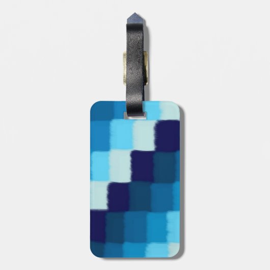Blauw patchwork bagagelabel (Achterkant verticaal)
