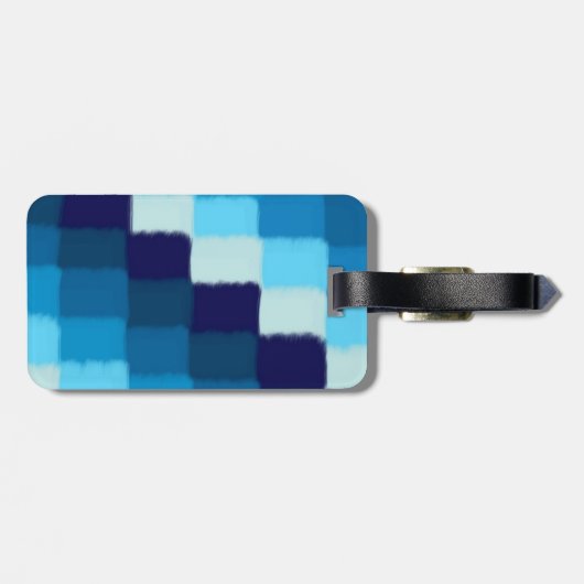 Blauw patchwork bagagelabel (Achterkant horizontaal)