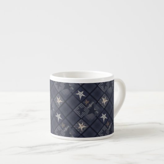 Blauw patchwork espresso kop (Voorkant rechts)