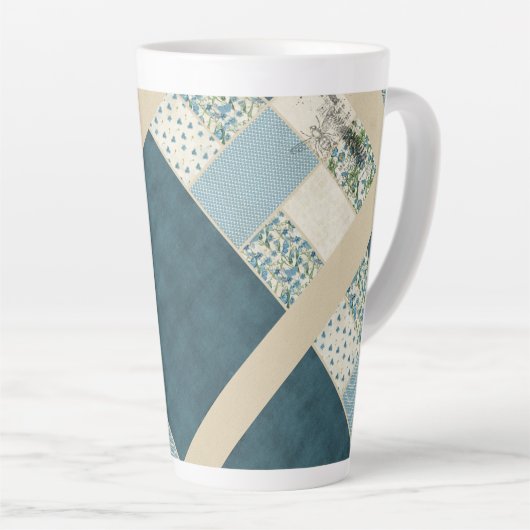 Blauw patchwork latte Mok (Rechterhoek)