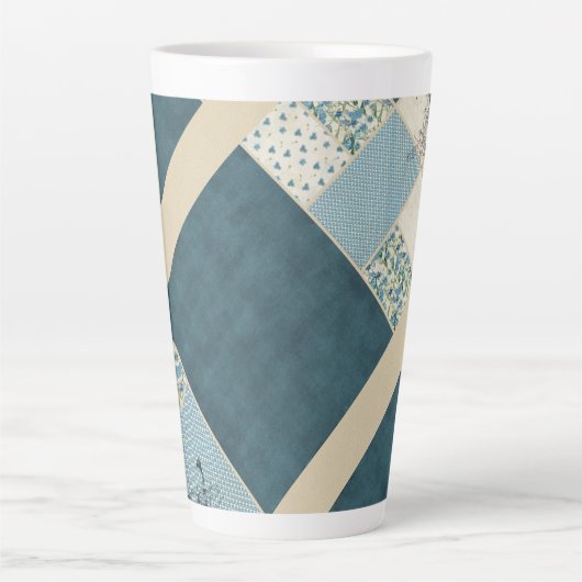 Blauw patchwork latte Mok (Voorkant)