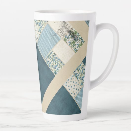 Blauw patchwork latte Mok (Rechts)