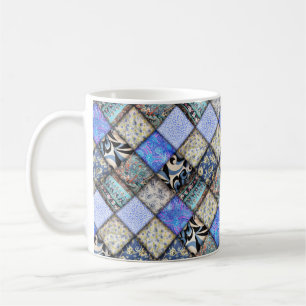 Blauw Patchwork Look Quilt Patroon Koffiemok