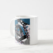 Blauw patchwork, populair, patchwork, volkskunst,  koffiemok (Voorkant links)