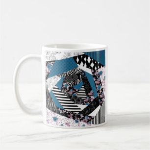 Blauw patchwork, populair, patchwork, volkskunst,  koffiemok