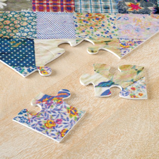 Blauw patchwork Quilt Puzzle Legpuzzel (Zijkant)