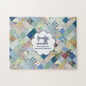 Blauw patchwork Quilt Puzzle Legpuzzel (Horizontaal)