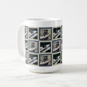 Blauw Patchwork Twee Foto Vierkanten Patroon Koffiemok (Voorkant links)