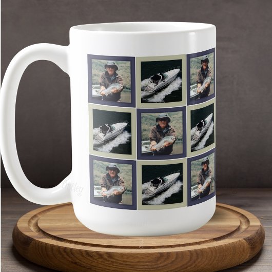 Blauw Patchwork Twee Foto Vierkanten Patroon Koffiemok