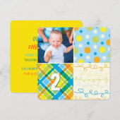 Blauw patchworkpatroon vierkanten jongen foto verj kaart (Voorkant / Achterkant)