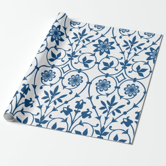 blauw patroon cadeaupapier (Uitgerold)