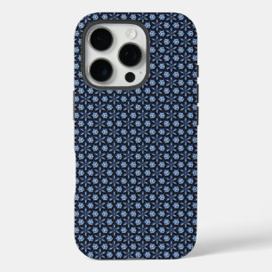  blauw patroon iPhone 16 pro hoesje