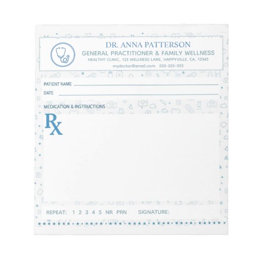 Blauw patroon Doktersrecept Notitieblok (Voorkant)