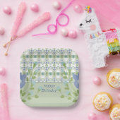 Blauw patroon en bloemig papieren bordje (Feest)