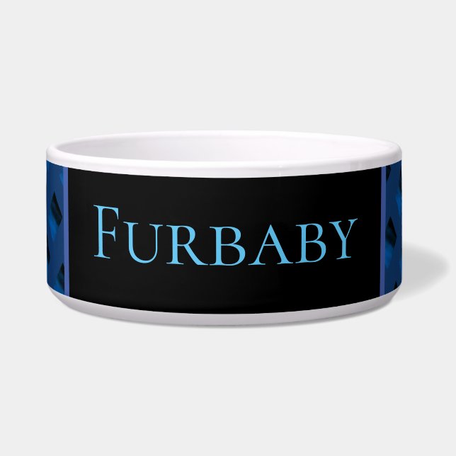 Blauw patroon hond voerbak. voerbakje (Voorkant)