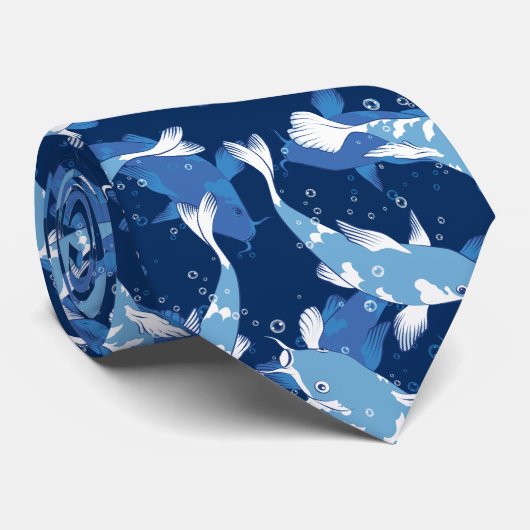 Blauw patroon - Koi Fish Stropdas (Opgerold)