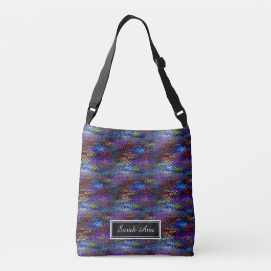 Blauw patroon met de naam van het karton crossbody tas (Achterkant)