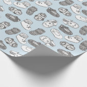 Blauw patroon met handgetekende Baby Cadeaupapier (Hoek)