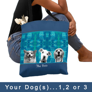Blauw patroon met zwart en wit Foto Hond Mama Tote Bag