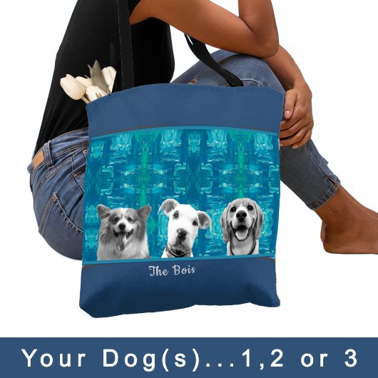 Blauw patroon met zwart en wit Foto Hond Mama Tote Bag