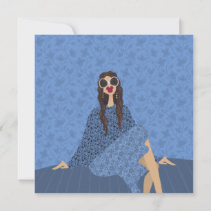 Blauw Patroon Muse Glam Mode Kunstkaart Kaart
