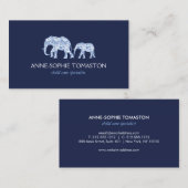  blauw patroon olifanten kinderopvang visitekaartje (Voorkant / Achterkant)