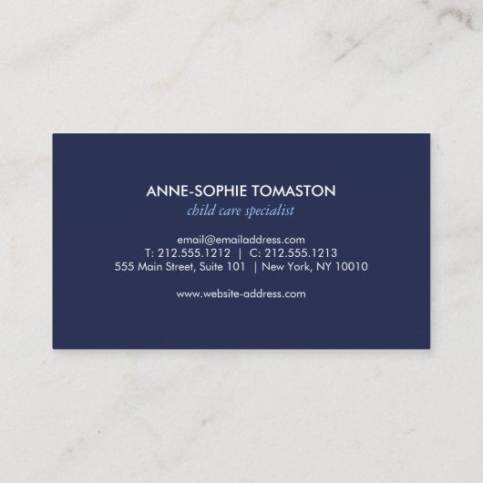  blauw patroon olifanten kinderopvang visitekaartje (Achterkant)