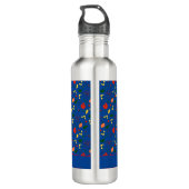 Blauw patroon rode papaver waterfles  (Achterkant)