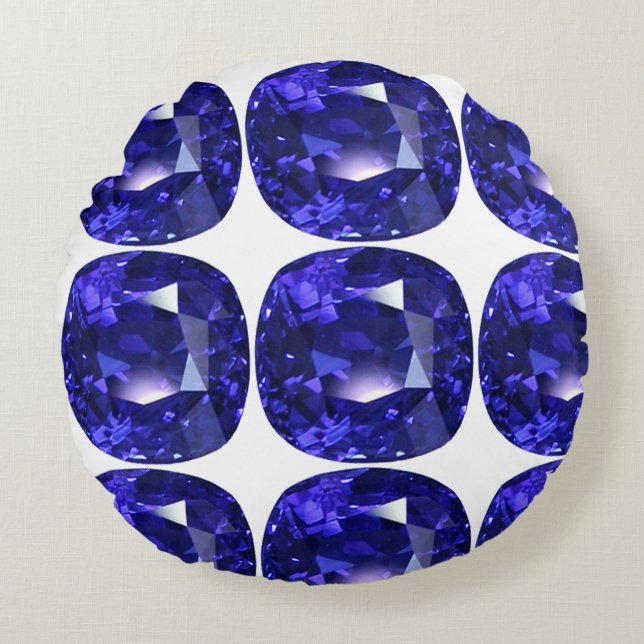 Blauw patroon rond kussen (Voorkant)