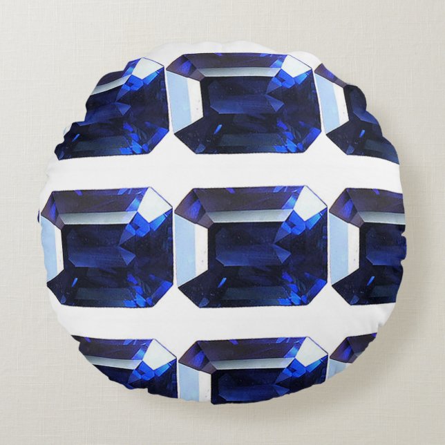 Blauw patroon rond kussen (Voorkant)