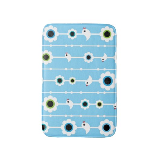 blauw patroon van vogel en bloemen badmat (Voorkant Verticaal)