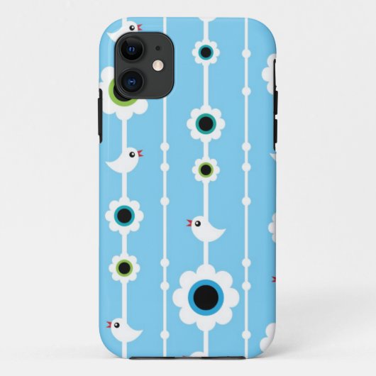 blauw patroon van vogel en bloemen Case-Mate iPhone case (Achterkant)