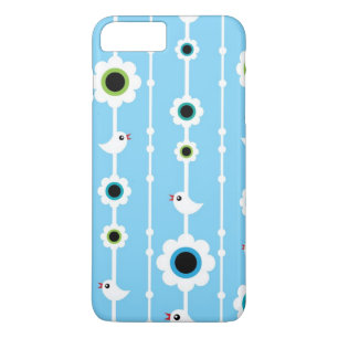 blauw patroon van vogel en bloemen Case-Mate iPhone case