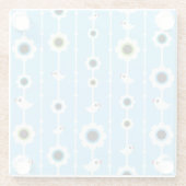 blauw patroon van vogel en bloemen glazen onderzetter (Achterkant)