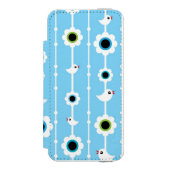blauw patroon van vogel en bloemen incipio iPhone portemonnee hoesje (Voorkant Agenda)