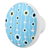 blauw patroon van vogel en bloemen keramische knop (Rechts)