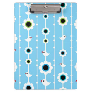 blauw patroon van vogel en bloemen klembord