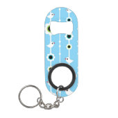 blauw patroon van vogel en bloemen mini flessenopener (Voorkant)