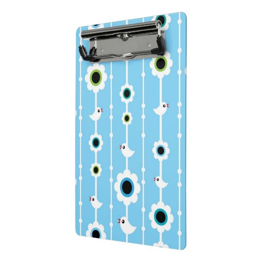 blauw patroon van vogel en bloemen mini klembord (Angled2)