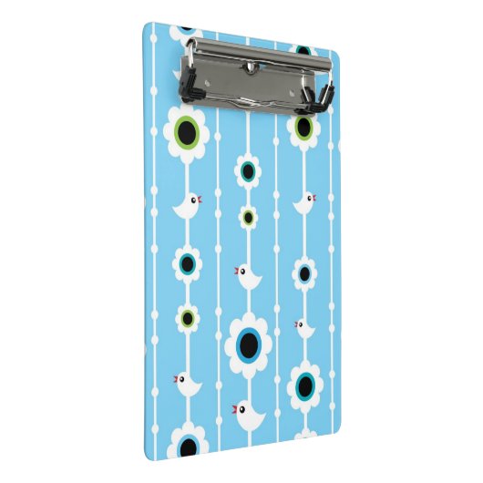 blauw patroon van vogel en bloemen mini klembord (Schuin)