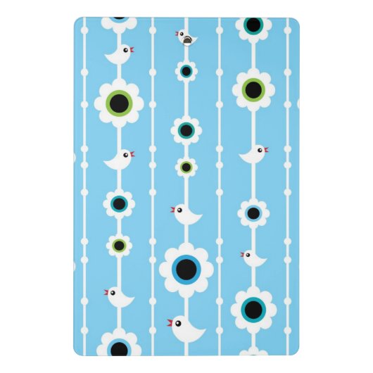 blauw patroon van vogel en bloemen mini klembord (Achterkant)