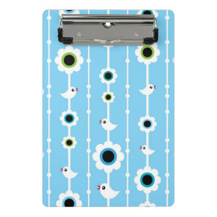 blauw patroon van vogel en bloemen mini klembord