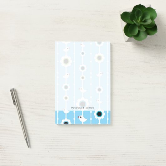 blauw patroon van vogel en bloemen post-it® notes (Kantoor)