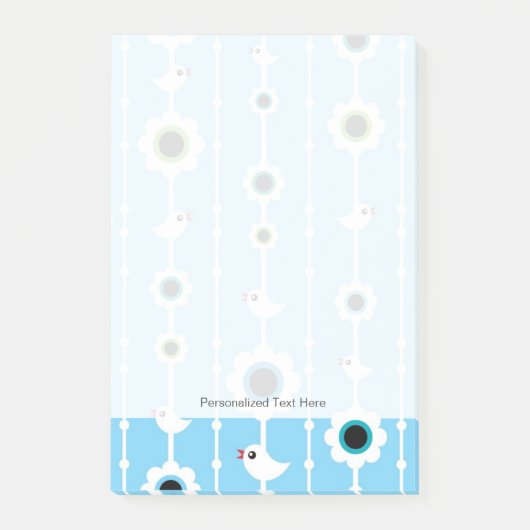 blauw patroon van vogel en bloemen post-it® notes (Voorkant)