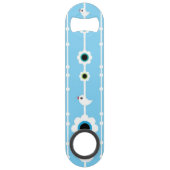 blauw patroon van vogel en bloemen speed flessenopener (Voorkant)