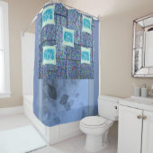 blauw patroon verkleurd douwergordijn douchegordijn (In situ)