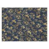 Blauw patroonpatroon met goudbloemen tafelkleed (Voorkant (Horizontaal))